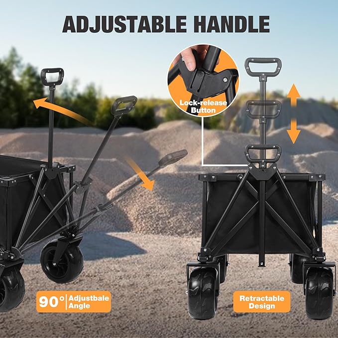 REDCAMP Collapsible Beach Wagon with 9" Big Wheels for Sand, 450lb Heavy Duty Foldable Beach Cart with All-Terrain Balloon Style Foam Wheels for Gravel, Sand, Camping, Groceries, Garden