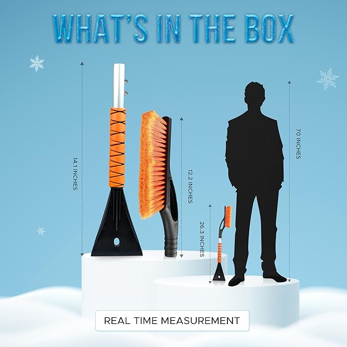 EcoNour 27" Aluminum Snow Brush with Ice Scrapers for Car Windshield and Window | Car Snow Scraper and Brush with Ergonomic Foam Grip Winter Accessories (Orange, Red, Green) (3 Pack)