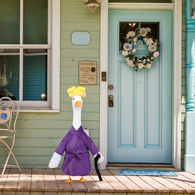 Old Lady Porch Goose Outfits - Old Lady Costumes for 23” Porch Goose Statue, Halloween Outdoor Decor for Lawn, Yard & Garden