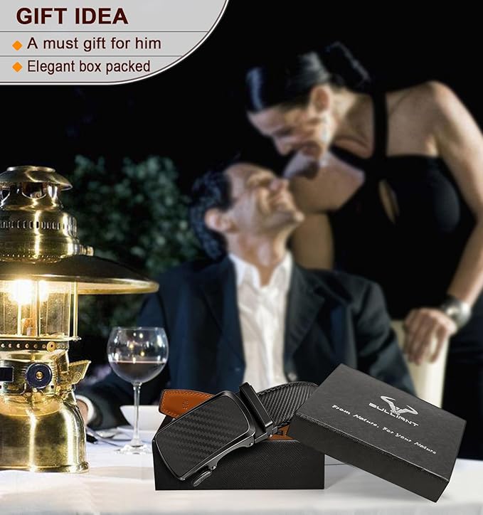 BULLIANT Men's Ratchet Belt 2 Pack-Click Leather Belt Adjustable for Men Gift 1 3/8-Cut for Perfect Fit