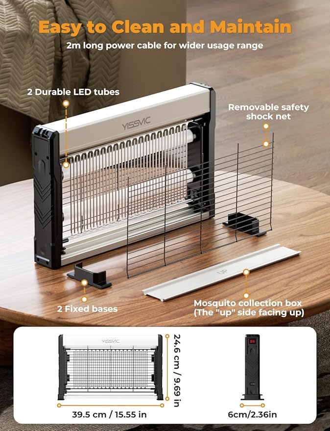YISSVIC LED Bug Zapper Indoor, 4000V Electric Bug Zapper, Powerful Mosquito Zapper,LED Fly Zapper Indoor, Mosquito Killer with 6.6ft Power Cord for Home Office Restaurant