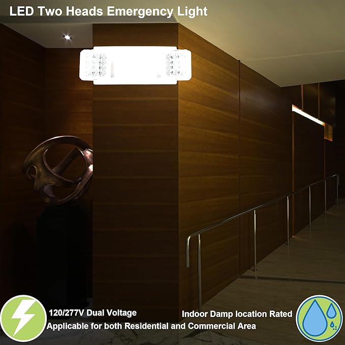 LIT-PaTH LED Emergency Lighting Fixtures with 2 LED Heads and Back Up Batteries- US Standard Exit Light, UL 924 and CEC Qualified, 120/277 Voltage, 12-Pack