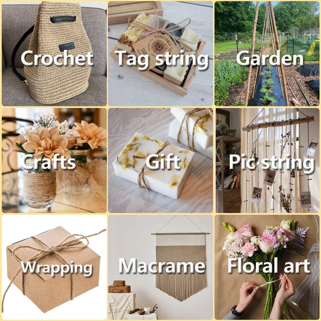 PerkHomy 800 Feet (2Pcs * 400Feet) Garden Twine Strong Natural Jute Long Brown Twine for Gardening Tomato Climbing Plant Tie Floristry Crafts Gift Wrapping Packing Decor