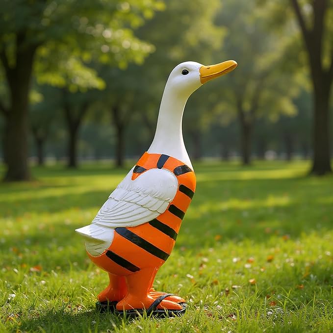 Duck Statue Outdoor Decorative for Garden, Yard Figurine Ornament Funny Porch Sculpture for Patio Flower Bed Home Bookshelf, 9.8" H × 6.3" L × 3.7" W (Orange)