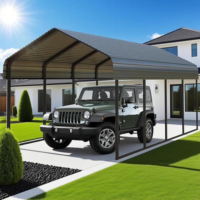 Metal 10x20 Ft Carport Canopy Heavy Duty RV Carports Kits for Garage,Aluminum Car Ports with Steel Shelter Frame Cover for 1 Car or Boats