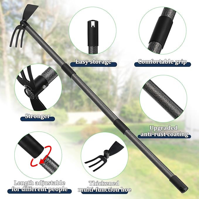 Multi-Purpose Garden Hoe Tool – Heavy Duty Adjustable (16"-45") with Ergonomic Handle, Anti-Rust Coated Steel, for Weeding, Digging, Cultivating – Lawn, Farm, Outdoor Use