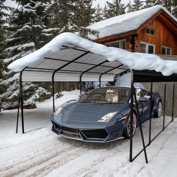 KEIKI 12x20 FT Heavy-Duty Metal Carport - Galvanized Steel Car Cover with Roof & Frame Kit, Outdoor Garage Shelter for Cars, Trucks, Boats, RV & Vehicle Protection