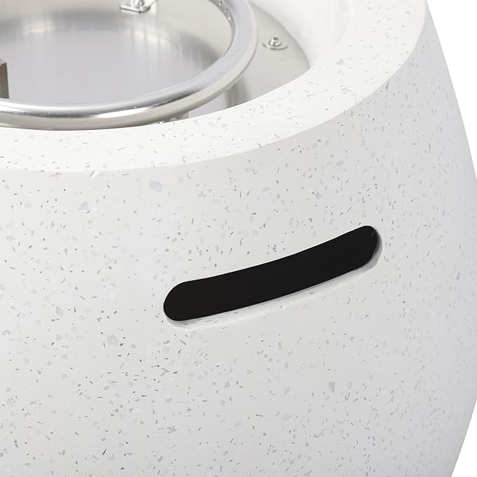 Outdoor Round Propane Fire Pit Table – Premium Terrazzo-Like MgO Finish, Sturdy & Waterproof Gas Fire Table with Glass Wind Guard for Patio, Garden & Backyard, Includes Rain Cover & Glass Beads