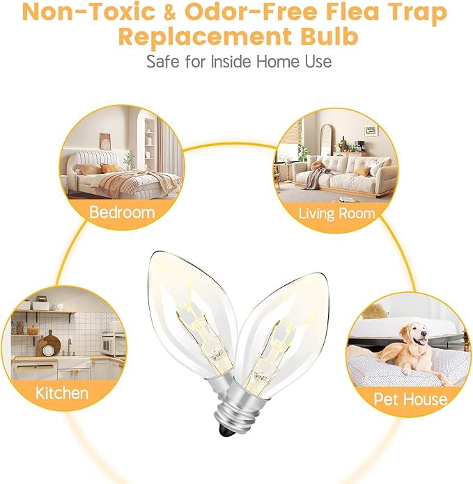 Original Flea Trap Light Bulb Replacement, 10 Pack 7W Replacement Bulbs for Flea Traps Inside Your Home, 7 Watt 120 Volt Flea Trap Bug Night Light Bulbs with Screw-in Base for Most Flea Trap Lamp