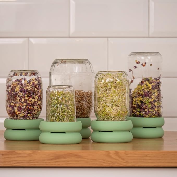 Food Huggers Sprout Huggers | Silicone Sprouting Lids | Fits Any Jar | No Rust, No Mess | Sprouting Mason Jar Kit | Grow Sprouts Indoors| Urban Garden | Easy Germination Broccoli Alfalfa Bean Sprouts