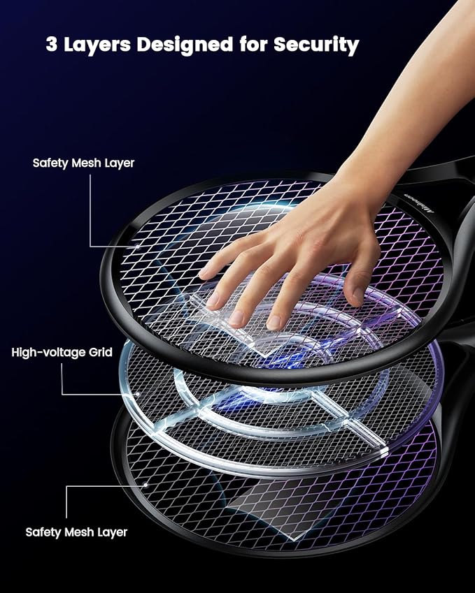 Minimoon 2Pack Electric Fly Swatter with LED Display, 2000mAh Rechargeable Fly Swatter Racket, 2500V Bug Zapper Racket Dual Modes, Mosquito Killer Lamp with 3 Layers Safety Mesh for Indoor Outdoor