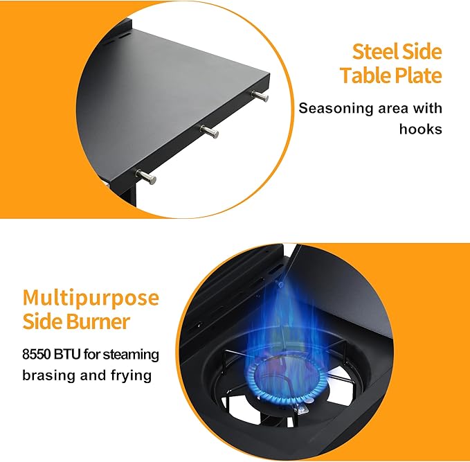 4 Burner Propane Gas BBQ Grill with Side Burner - 46890 BTU Output Stainless Steel Grill with Enameled Cast Iron Cooking Grid Side Table for Outdoor Backyard Patio Barbecue