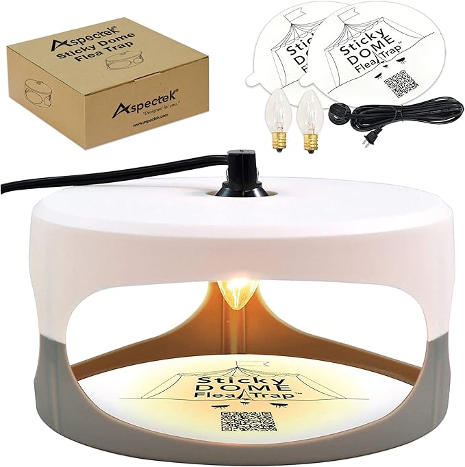ASPECTEK - Trapest Sticky Dome Flea Bed Bug Trap and 2 Glue Discs. Odorless Cleaner and Flea Killer Trap Pad