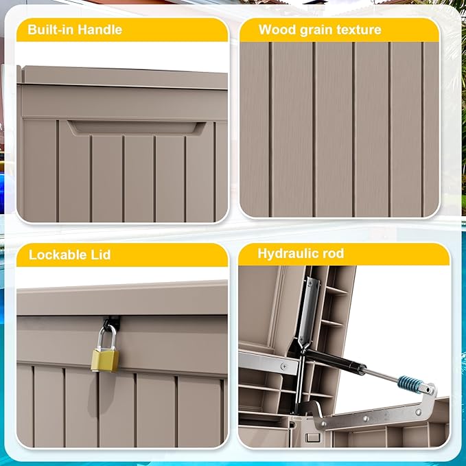 230 Gallon Large Deck Box,Resin Outdoor Storage Box with Lockable for Patio Furniture, Pool Accessories, Garden Tools Waterproof Outside Storage Box, Grey
