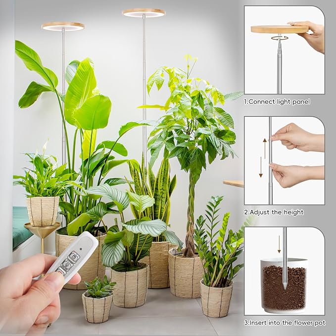 LBW Plant Grow Light Bamboo Plants Grow Lights for Indoor Full Spectrum LED Plant Grow Light, 4/8/12H Recurring Timer