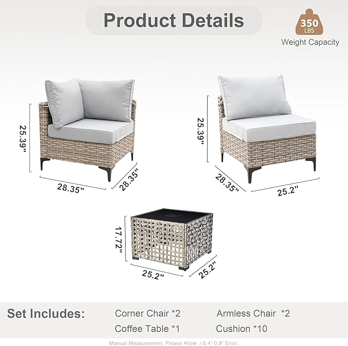Outdoor Sectional Patio Furniture Set with Glowing Table,5 Pieces Wicker Conversation Sets L Shaped Couch Out Door Sofa Set Outside Furniture for Garden Deck Yard Porch,Grey