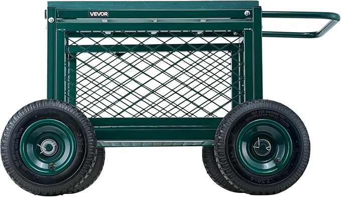 VEVOR Rolling Garden Cart with Seat, Metal Rolling Garden Work Seat with Wheels, Supports up to 400 LBS, Heavy Duty Gardening Cart Scooter, Outdoor Wagon & Stool on Wheels for Lawn, Patio, Backyard