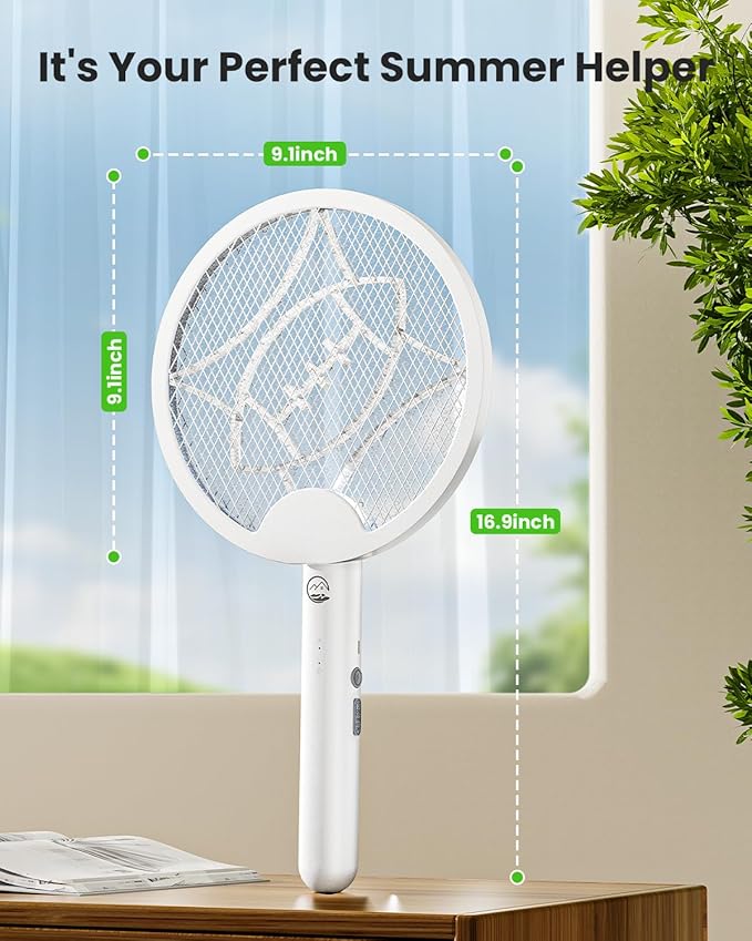 Electric Fly Swatter Racket, Foldable 2 in 1 Bug Zapper with Purple Trap Lamp, 4000V & 1500mAh Powerful Mosquito Trap Killer with Type-C Rechargeable for Indoor Home Office Patio Camp(2 Pack)