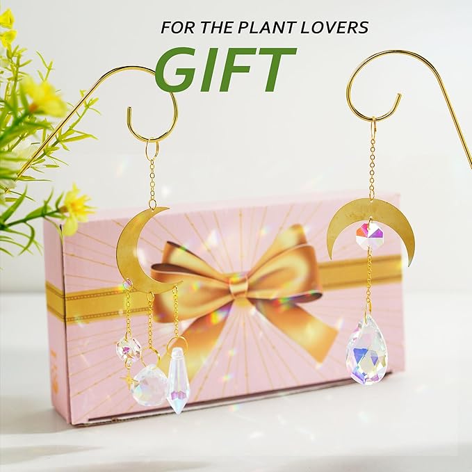 HDCRYSTALGIFTS 6 Pack Small Trellis for Potted Plants Indoor with Colorful Crystal Sun Catcher, 13.5'' Metal Plant Stake Suncatchers for Mini Potted Plant Decoration for Home Window Garden