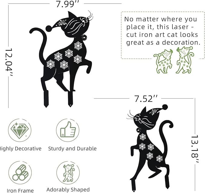 Metal Playing Cat Garden Decor for Outside (2 Pack), 14" Yard Art Stakes,Unique Gift for Kitty Lovers, Outdoor Lawn Statues and Weather Resistant Yard Art