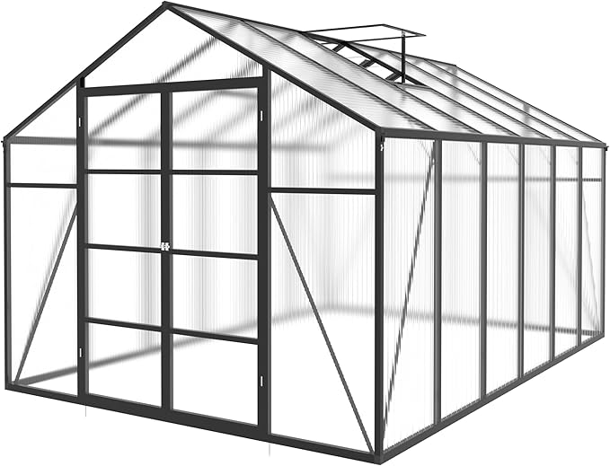 10 * 12 * 8.7FT Greenhouse for Outdoors,Polycarbonate Greenhouse with Stronger Wind Protection and Roof Vent,Walk-in Large Aluminum Sunroom Winter Proof,Black