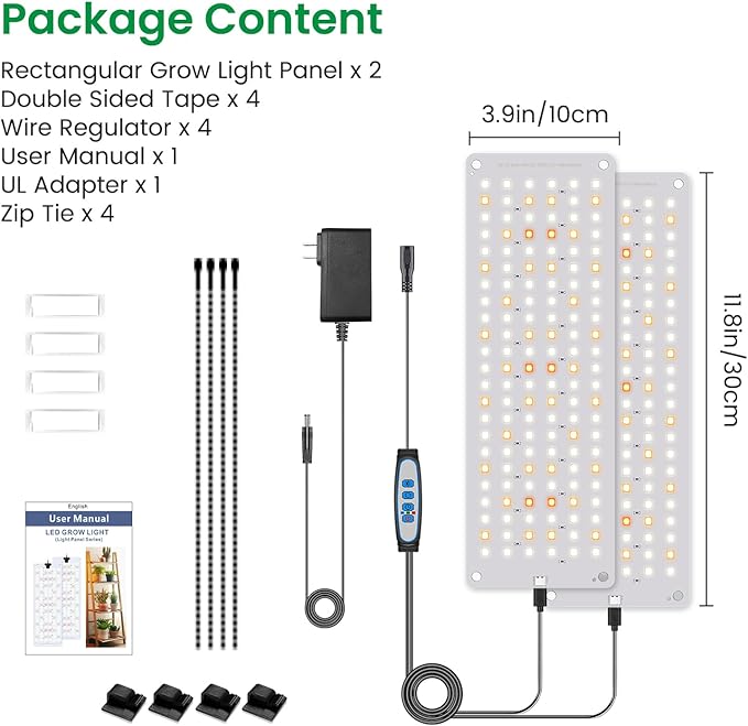 Grow Lights for Indoor Plants, 276 LED Full Spectrum Plant Light for Indoor Growing Seed Starting, 2 Pack Slim Grow Lamp with UL Adapter, 6/12/16H Timer, 3 Light Modes, 5 Dimmable