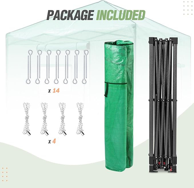 EAGLE PEAK Instant Pop-up Greenhouse, Indoor Outdoor Plant Gardening Green House, Roll-Up Zipper Doors and Side Windows, Walk in 10x10 ft, Green/Clear