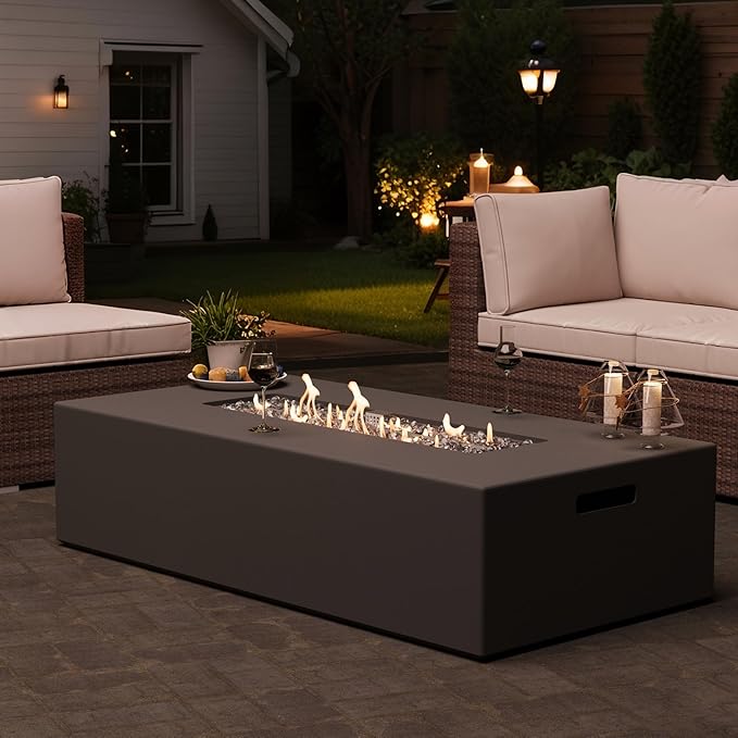 Outdoor Propane Fire Pit Table – Premium Marble-Like MgO Finish, 56-Inch Gas Fire Table for Patio, Garden & Backyard, Includes Rain Cover & Glass Beads