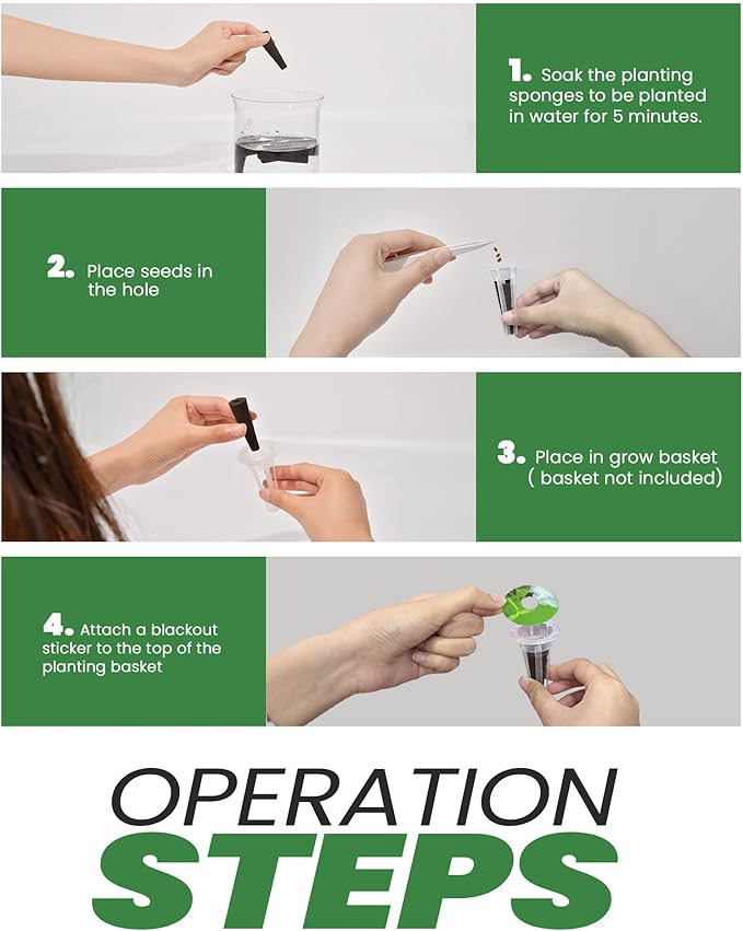 RAINPOINT 100 Pack Grow Sponges for Hydroponics - Hydroponic Sponges for Aerogarden and All Brand - with 100 PCS Planting Cotton, 100 PCS Light-Blocking Paper, 1 PCS Tweezers