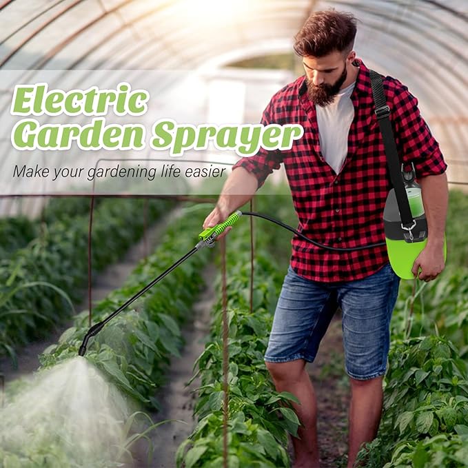 Battery Powered Garden Sprayer, 1.35 Gallon Electric Sprayer with USB Rechargeable Handle, 3 Mist Nozzles, Retractable Wand, Battery Pump Sprayers with Adjustable Shoulder Strap for Lawn and Yard