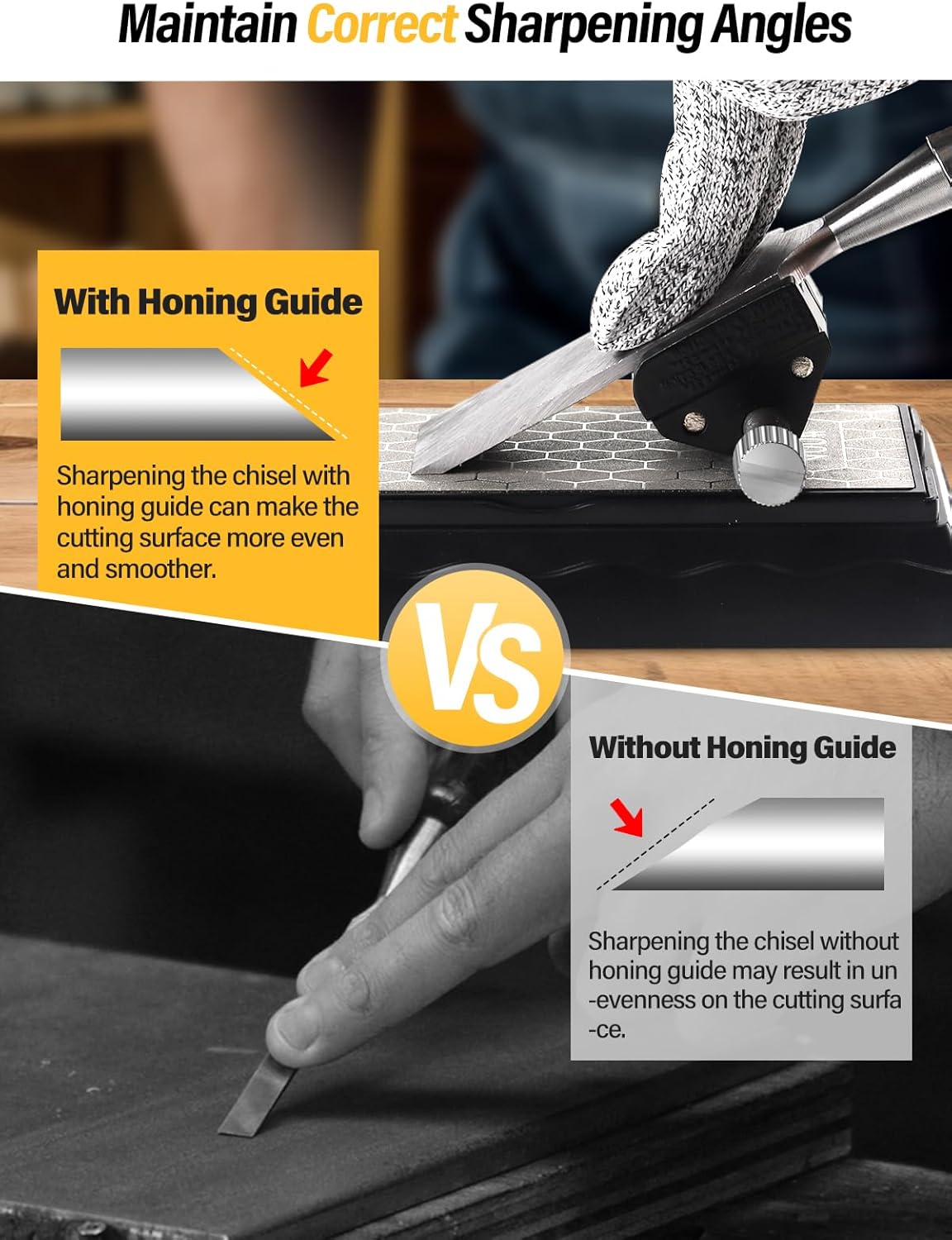 Diamond Sharpening Stones with Honing Guide, Kalolary Knife Sharpener Stone with Non-Slip Base for Chisels Planes Sharpening Stone Set Fine/Coarse Diamond Sharpening Plate with Angle Guide (600/1200)