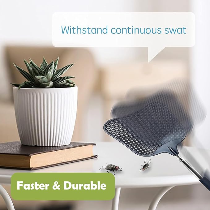 Fly Swatter Heavy Duty Set, with Durable Telescopic Stainless Steel Extendable Handles, for Home, Classroom, Indoor Outdoor Office, 2Pcs, Black