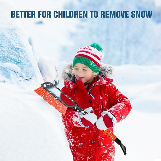 YeewayVeh 35 inch Ice Scrapers for Car Windshield, Extendable Snow Brush for Car with Foam Grip & Additional Handhold, 2 in 1 Detachable & Scratch-Free Snow Scraper for Car Truck SUV, Orange