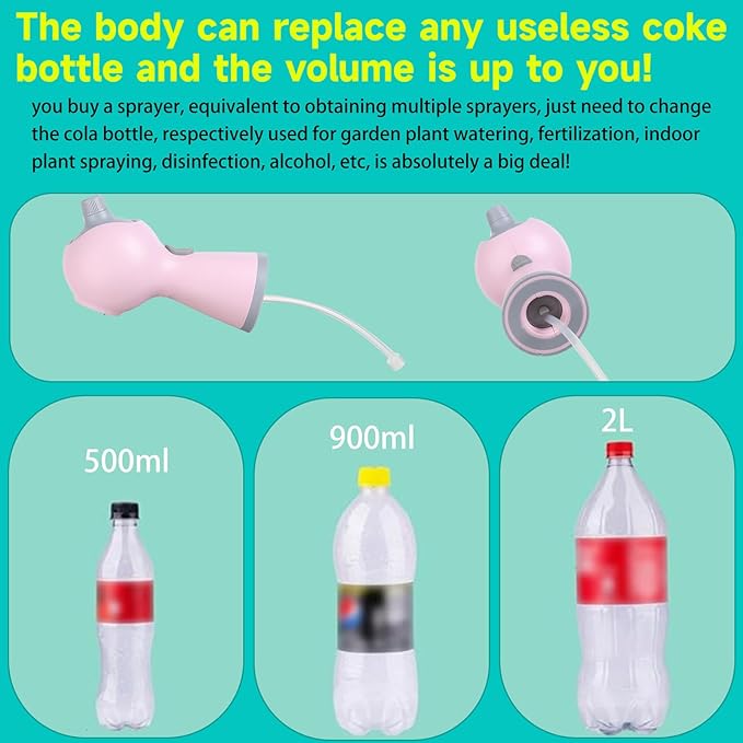 electric sprayer, electric spray bottle, long battery life, portable, USB charging, continuous spray bottle, watering can indoor plants, suitable for gardening and courtyard (pink)