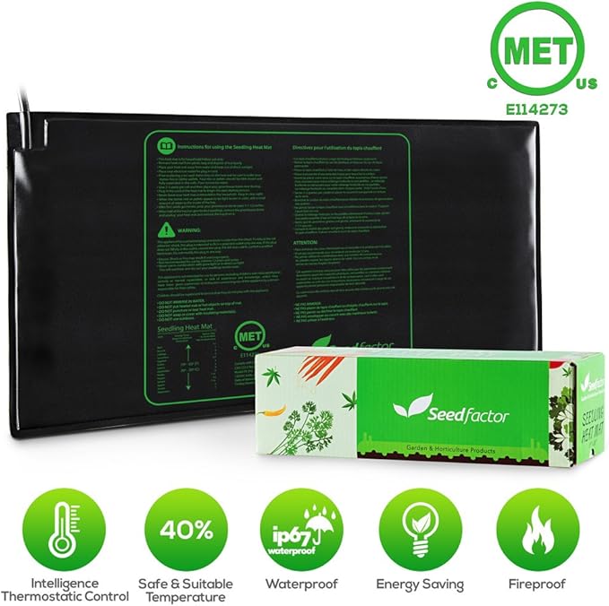 MET Certified Seedling Heat Mat, Seedfactor Waterproof Durable Germination Station Heat Mat, Warm Hydroponic Heating Pad for Indoor Home Gardening Seed Starter