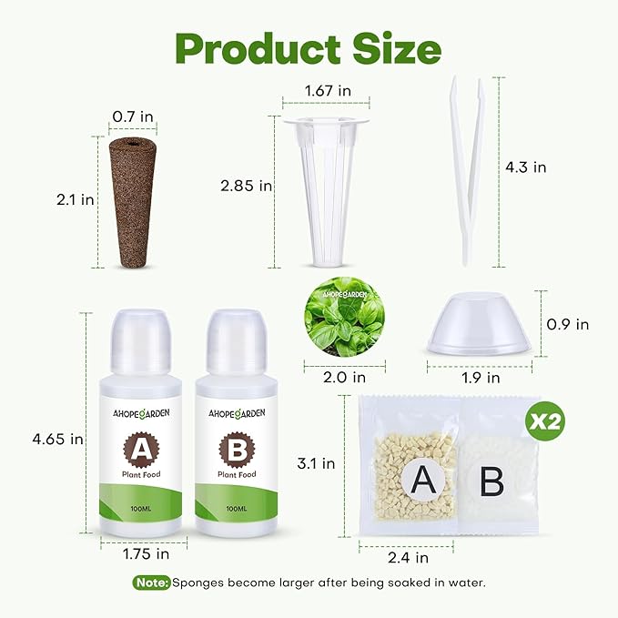 Ahopegarden 166PCS Hydroponic Pods Kit: Indoor Garden Supplies for Aerogarden, iDOO, Most Brand Hydroponics Growing System, with Grow Sponges, Labels, A&B Plant Food, Grow Baskets, Covers & Tweezer