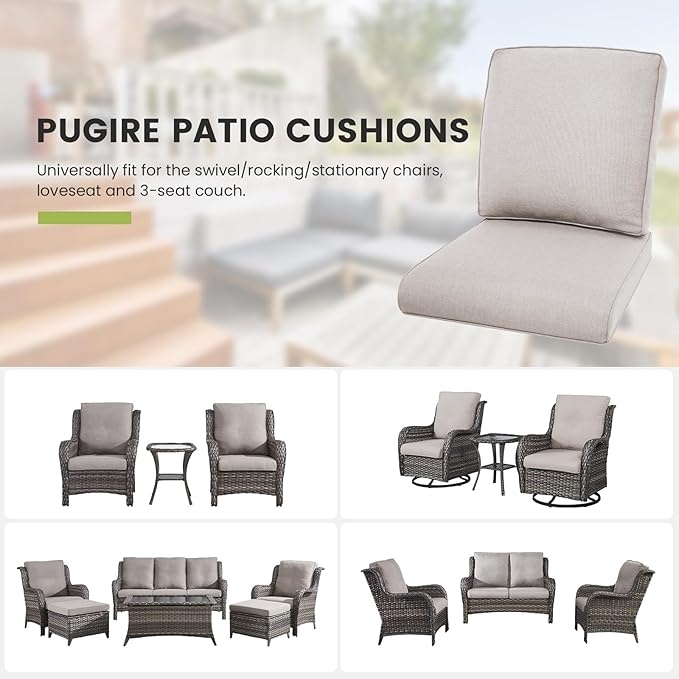 Outdoor Chair Cushions for Patio Furniture - 1 Pack Outside Durable Thick Replacement Cushion 22x24 with Zipper Cover for Wicker Glider Rocking Chairs Loveseat Couch – Beige/Regular