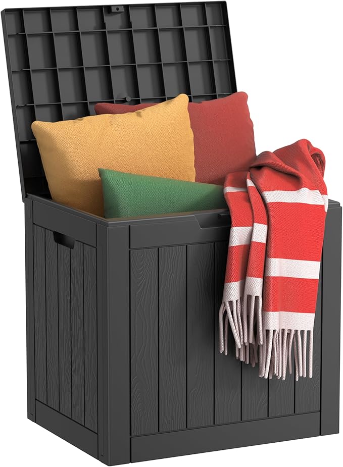 Gallon Outdoor Storage Box – Resin Deck Box with Lockable Lid, Waterproof Patio Furniture Storage for Tools, Garden & Yard Organization