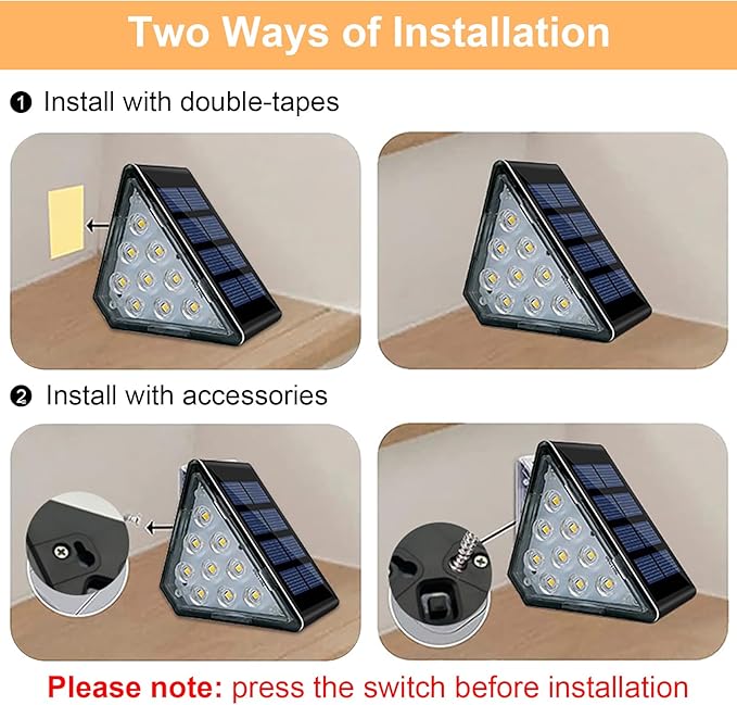 Solar Step Lights, Stair Fence Triangle Lights IP67 Outdoor Waterproof LED Deck Light for Garden Yard Patio, Porch, Front Door, Outside, Pathway, Warm White 4 Pack