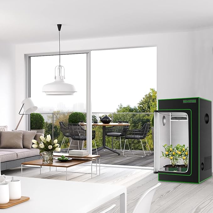 MELONFARM 4x2 Grow Tent, 48"x24"x60'' High Reflective 600D Diamond Mylar Canvas with Observation Window and Floor Tray for Hydroponic Indoor Plant Growing