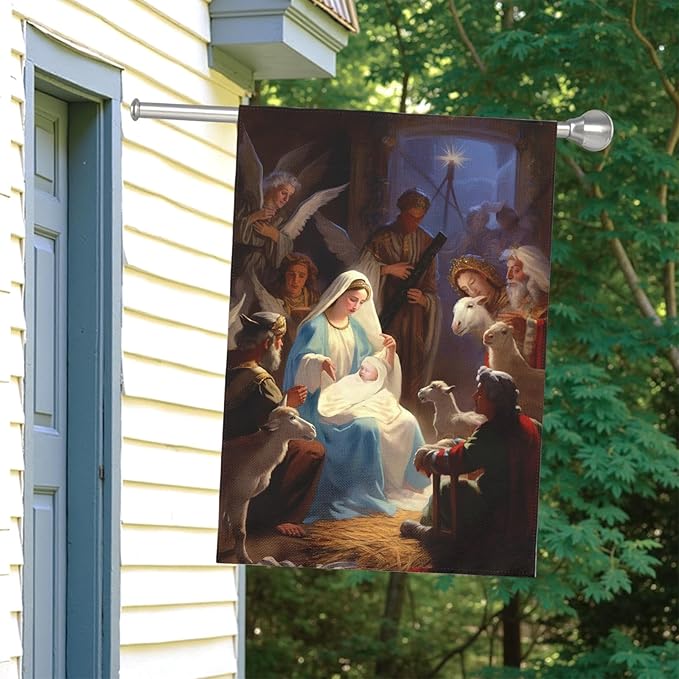 Nativity Garden Flags Religious Christma Yard Flag Winter Catholic Jesus House Banners for Holy Night Outside Double Sided Home Yard Farm Xmas Decor Outdoor 28 x 40 Inch