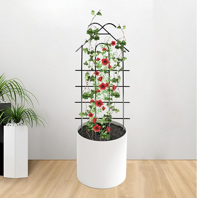 ARIFARO 32'' Metal Garden Trellis Indoor/Outdoor Sturdy Plant Trellis for Potted Plants,House Plants, Climbing Vines, Pack of 4, Black