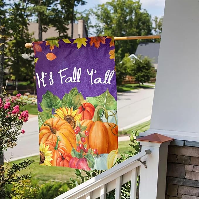 Fall Pumpkin Sunflower Autumn Maple Fruit Fun Garden Flag Welcome Party Outdoor Outside Decorations Picks Home House Garden Yard Decor 12x18 Inch