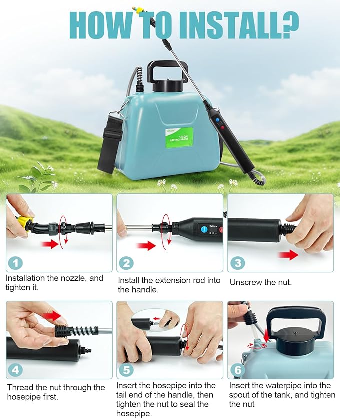 Battery Powered Sprayer 1.3 Gallon, Lightweight Electric Garden Sprayers in Lawn and Garden, 3 Mode Automatic Cordless Weed Sprayer for Yard, Pesticide, Watering, Cleaning