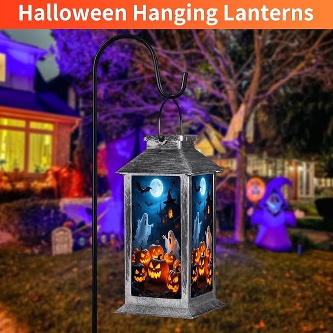 Halloween Decorations Outdoor,Halloween Hanging Decorations,Solar Lantern,Decor for Home Outside Porch Garden Yard Lawn Party Decorations(Ghost Bat Pumpkin)