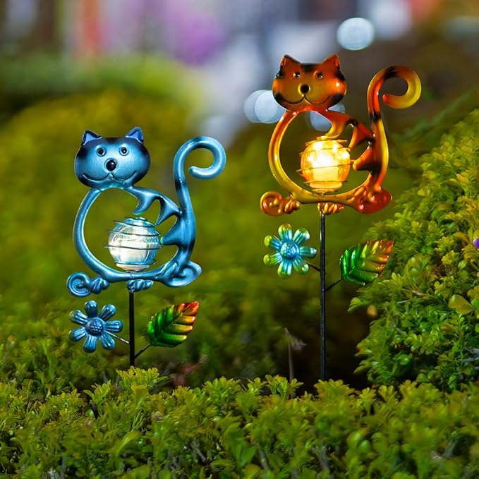 Solar Garden Lights Outdoor Decor,26.4''H Cat Figurine Lights,Waterproof Decorative Garden Stakes for Lawn Patio Pathway, Cat Lover Gifts for Mom Women Birthday Christmas