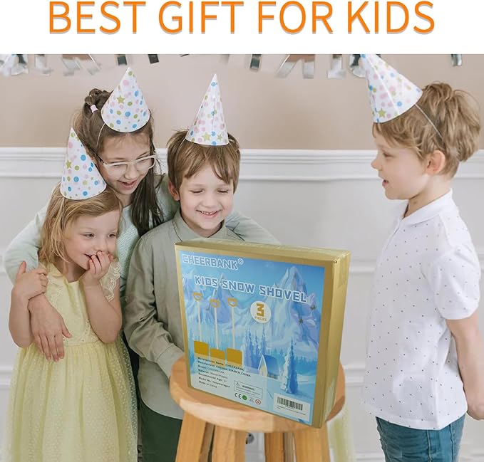 Snow Shovels for Kids, 3PCS 34" Long Plastic Kids Snow Shovel, Gifts for Boys and Girls Age 5-12 Birthday Christmas(Orange)