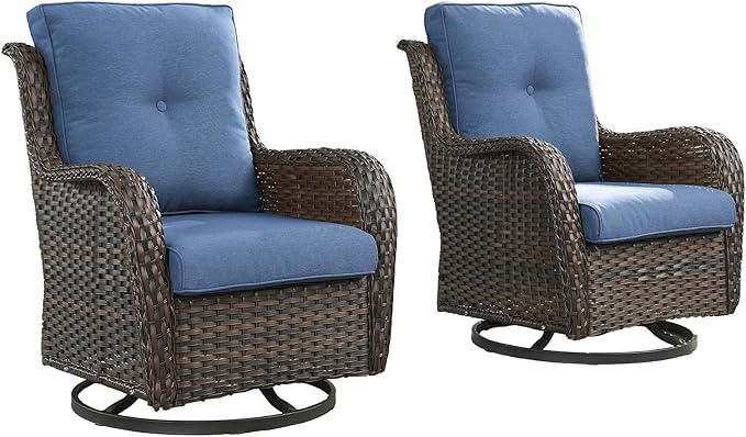 Patio Wicker Chairs Swivel Rocker,3 Pieces Patio Furniture Set with 360 Degree Wicker Swivel Rocking Chairs and Side Table for Garden,Porch,Backyard