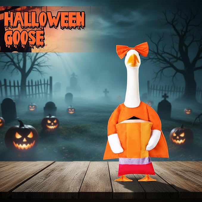 Geyoga Halloween Porch Goose Outfit 23" Classroom Goose Clothes Fall Lawn School Garden Patio Yard Outdoor Decorations (Orange, Pencil)