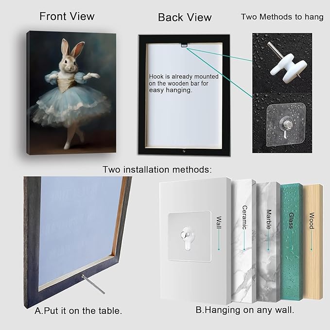 Easter Decorations Bunny Decor Vintage Funny Dancing Bunny Wall Art Gothic Rabbit Decor Framed Canvas Posters For Bunny Lovers Home Decor Gifts Aesthetic Room Decor 11.5 X 15 Inches